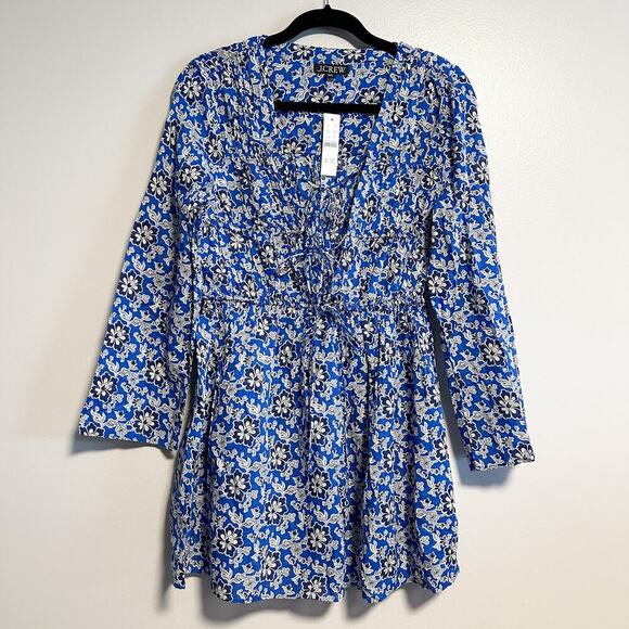 J. Crew Tiered Tie Front Floral Beach Dress NWT Size S Cobalt Blue - Picture 5 of 13